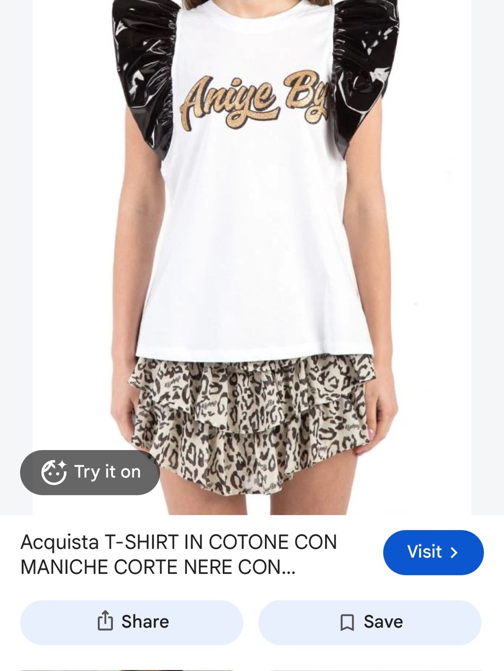White Cotton Tee with Black Glossy Puff Sleeves